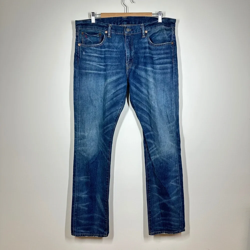 Polo Ralph Lauren Jeans Men 34x32 Blue Cotton Slim Straight Distressed Denim